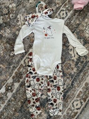 Carter's White & Orange Halloween Ghost 3-Piece Matching Set